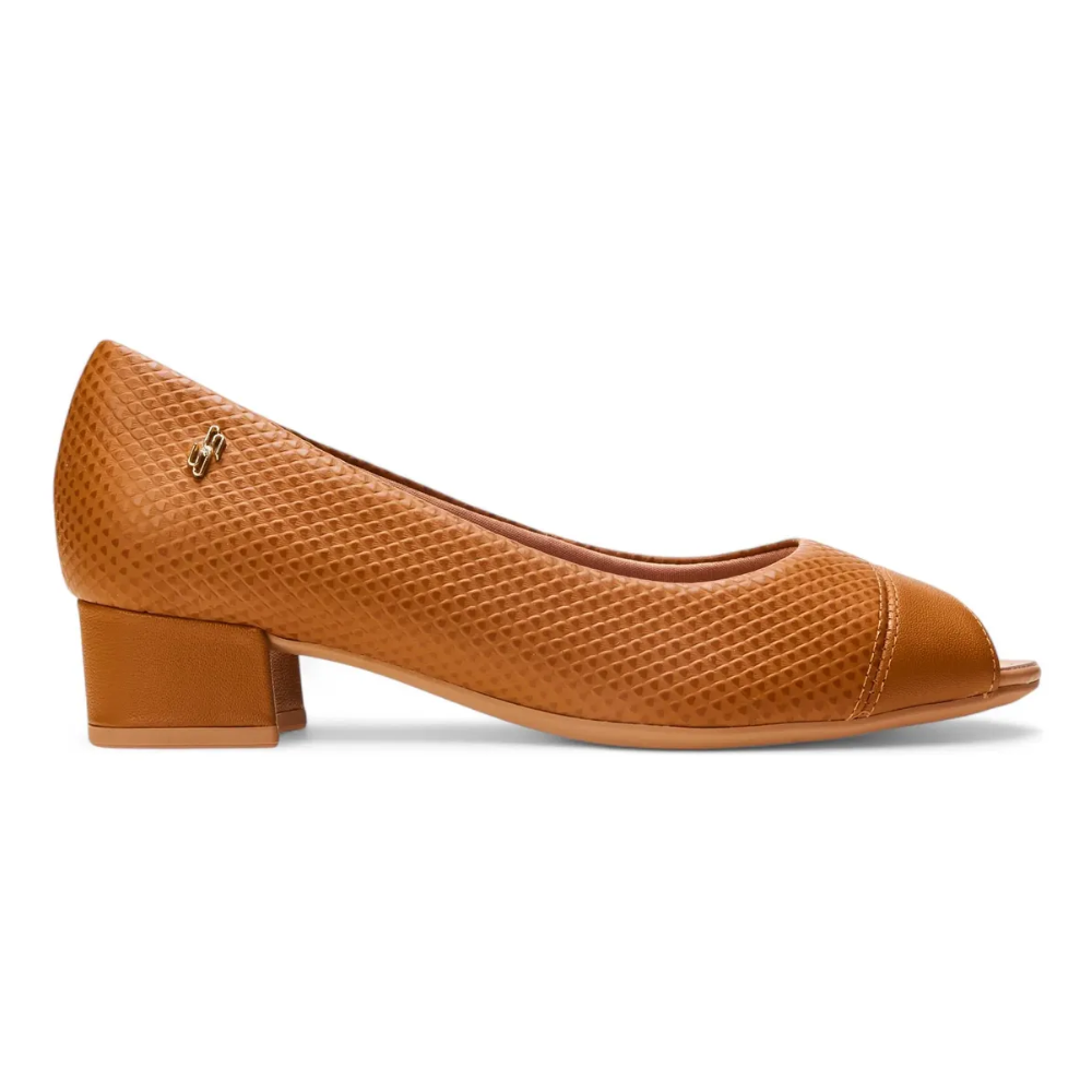 Peep Toe Usaflex Salto Bloco Couro Marrom AA2708