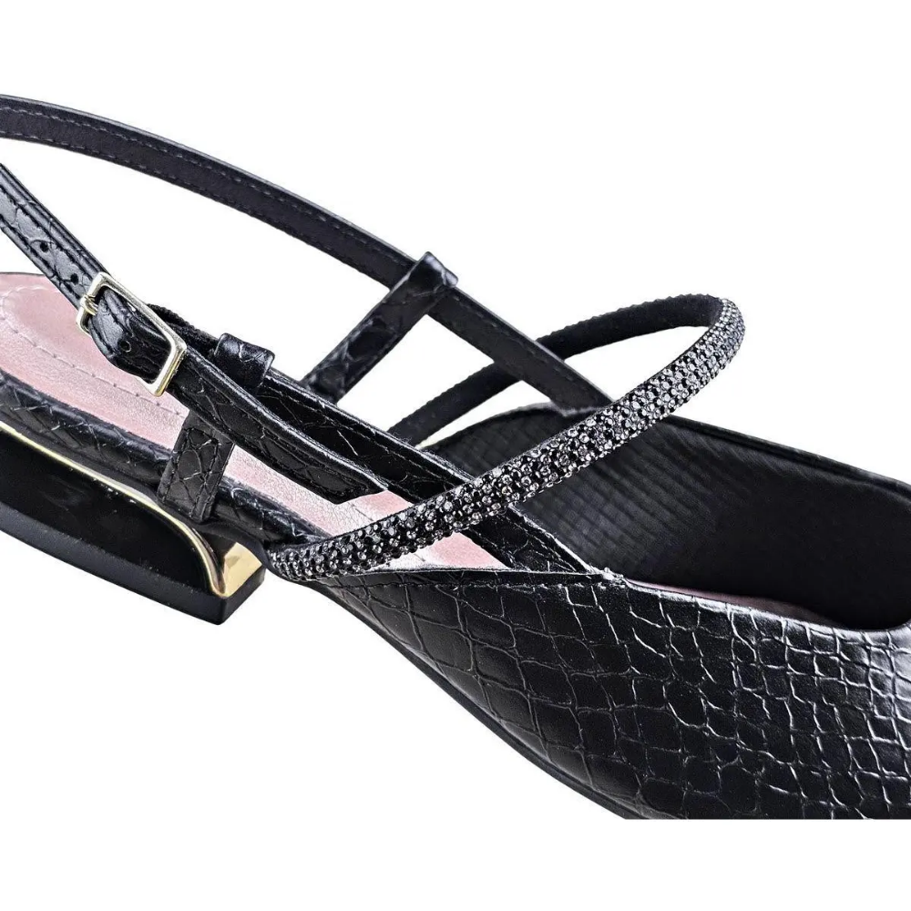 Sapato Feminino Piccadilly Slingback com Strass Preto 279036 - Imagem 4