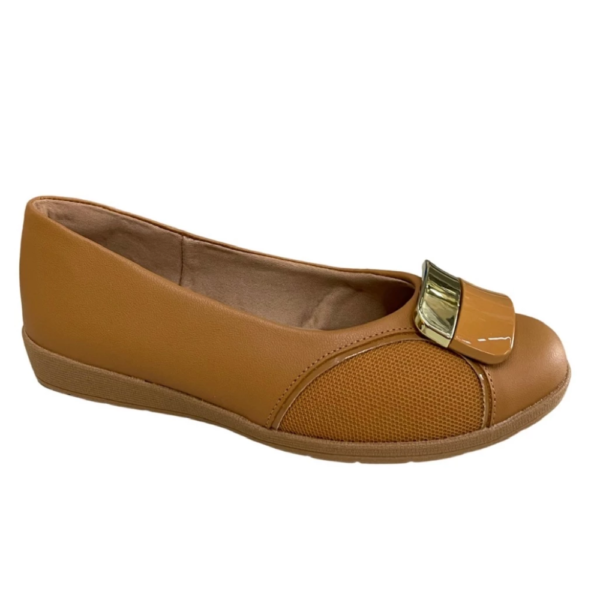 Sapatilha Feminina Usaflex em Couro Bico Redondo Marrom MM0201