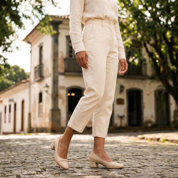 Scarpin Usaflex Salto Médio Couro Off-white AL3803