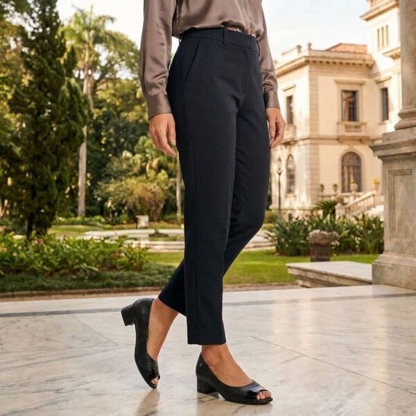 Peep Toe Usaflex Salto Bloco Couro Preto AA2708