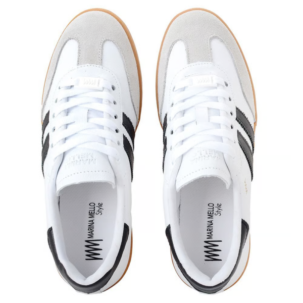 Tênis Marina Mello Palmilha em Gel em Couro Branco com Listra Preta 12154SOF