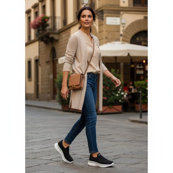 Tênis Skechers Feminino Slip on Go Walk Arch Fit N-joy Aria Preto 125843