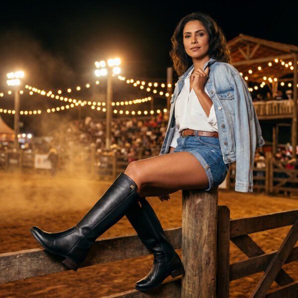 Bota Montaria Pegada Feminina Cano Longo em Couro Preto 282063-03