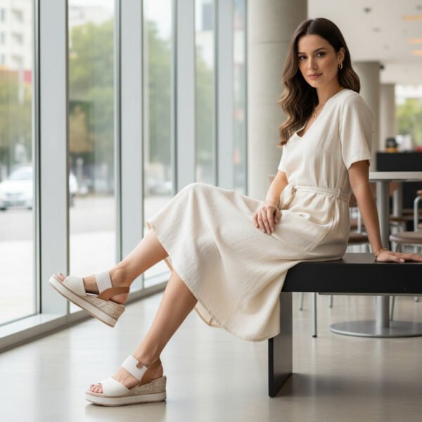 Sandália Anabela Pegada Feminina em Couro Off White 234202-02