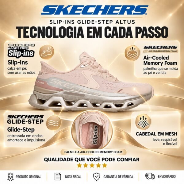Tênis Feminino Skechers Glide-Step Altus Starlight Bege e Dourado 150514