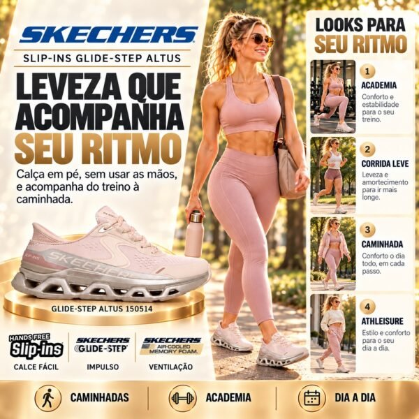 Tênis Feminino Skechers Glide-Step Altus Starlight Bege e Dourado 150514