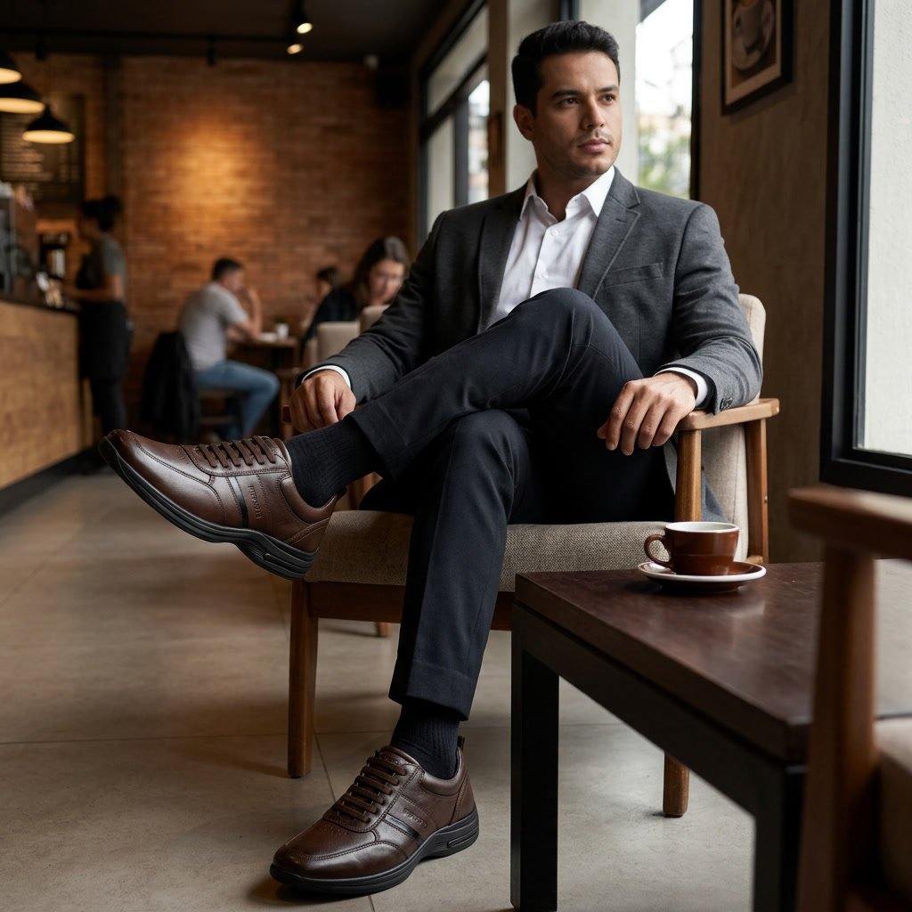 Sapato Masculino Social Pipper Hawk em Couro Café 553108 - Imagem 8