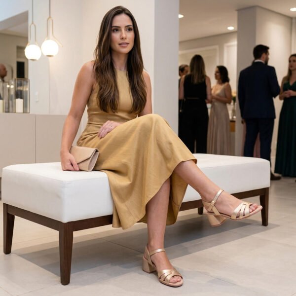 Sandália Feminina Usaflex em Couro Dourado UD25003