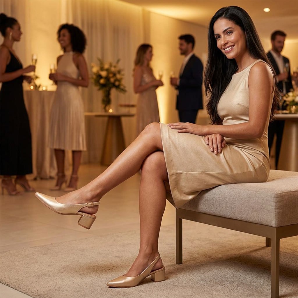 Slingback Usaflex em Couro Dourado UD24004 - Imagem 5