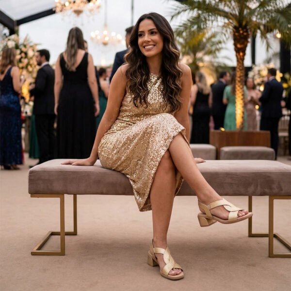 Sandália Feminina Usaflex em Couro Dourada AN27003