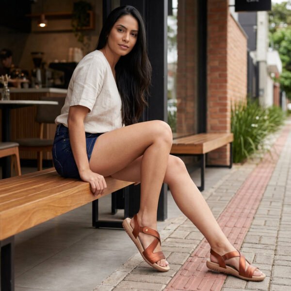 Sandália Feminina Usaflex em Couro Cobre R18041