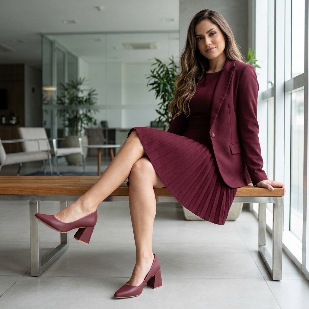 Scarpin Feminino Usaflex Salto Médio em Couro Bordô EP05001 - Imagem 7
