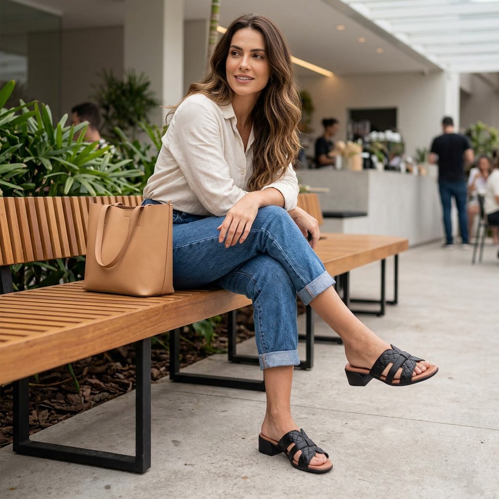Tamanco Feminino Usaflex em Couro Preto AN27009 - Imagem 7