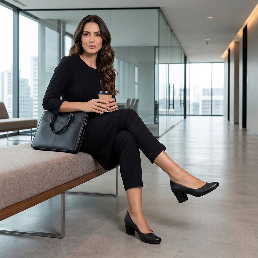 Scarpin Feminino Usaflex Salto Médio em Couro Preto Q6692 - Imagem 9