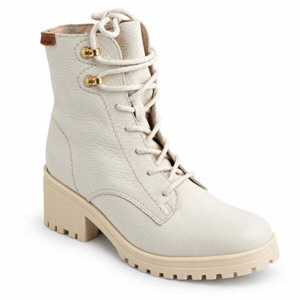 Bota Coturno Feminina Bottero em Couro Burnish Off White 349108