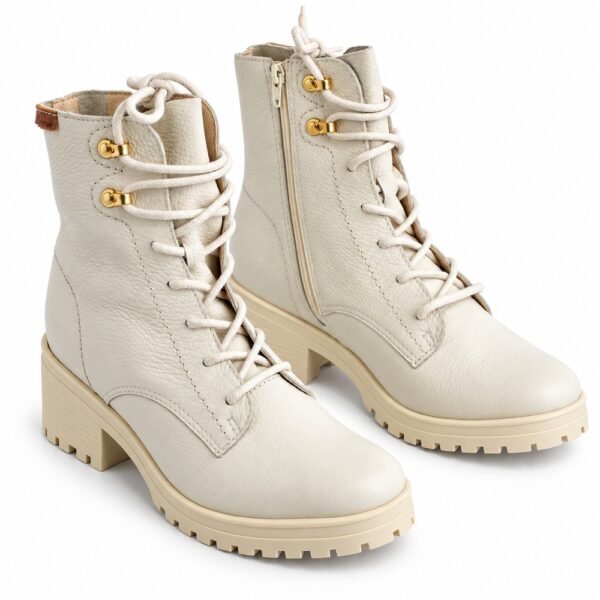Bota Coturno Feminina Bottero em Couro Burnish Off White 349108
