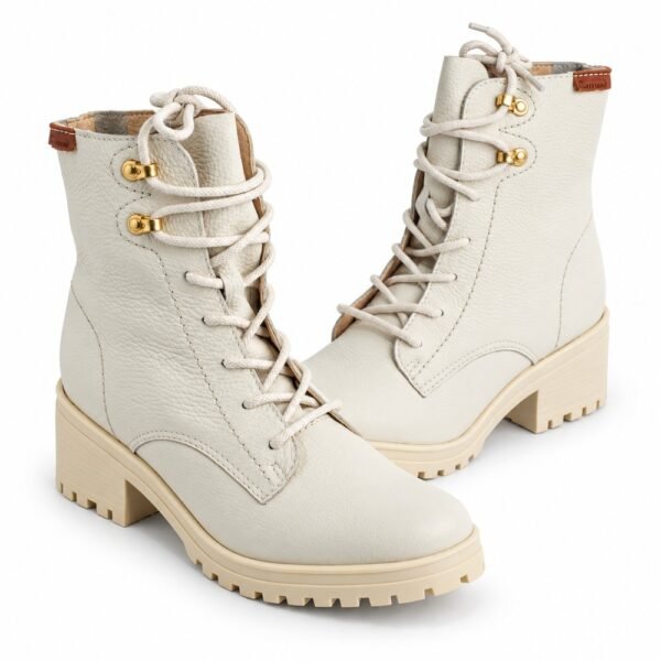 Bota Coturno Feminina Bottero em Couro Burnish Off White 349108