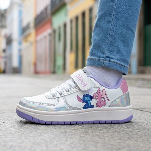 Tênis Juvenil Stitch Disney Branco/Holográfico/Lilás DST21DY