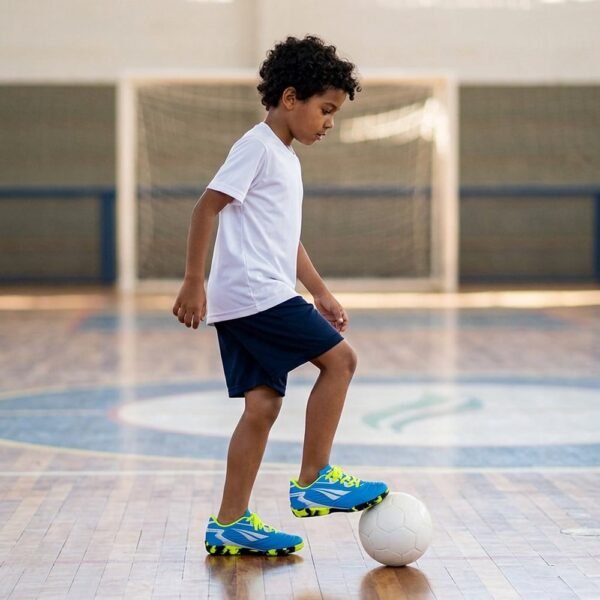Chuteira Futsal Infantil Penalty Matis Turbo XXVI Azul/Branco/Amarelo Flúor