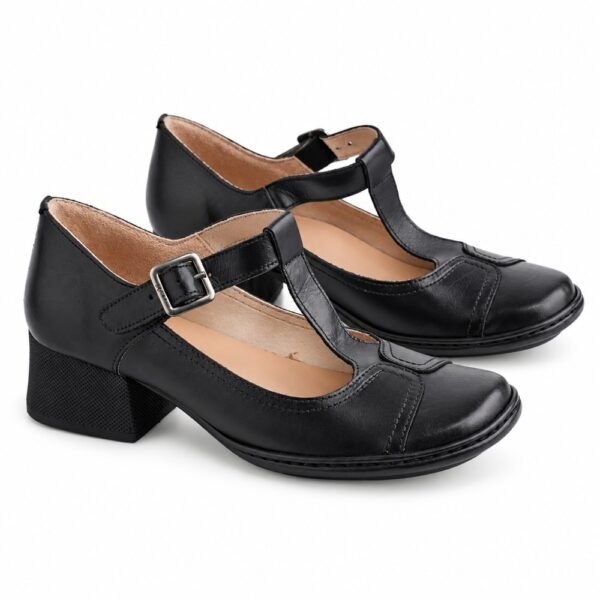 Sapato Feminino J.Gean Boneca Couro Preto FE0048