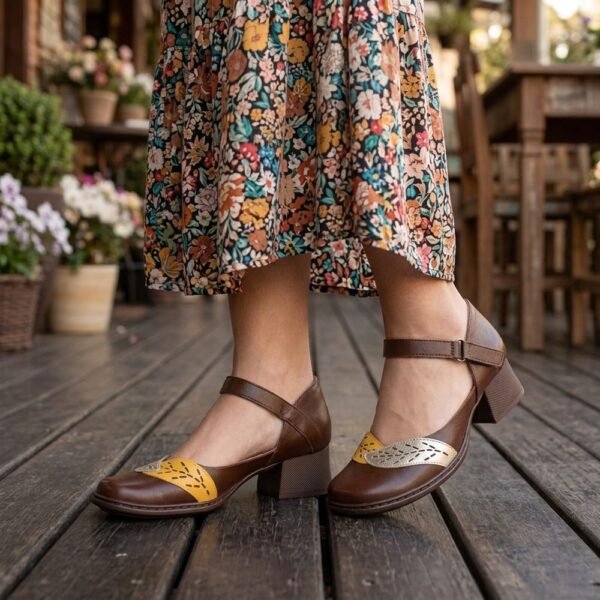 Sapato Feminino J.Gean Boneca Couro Café FE0051