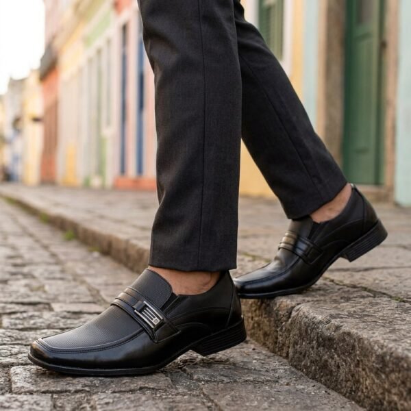 Sapato Masculino Bertelli Social com Enfeite Metálico 70.199 Confort Preto
