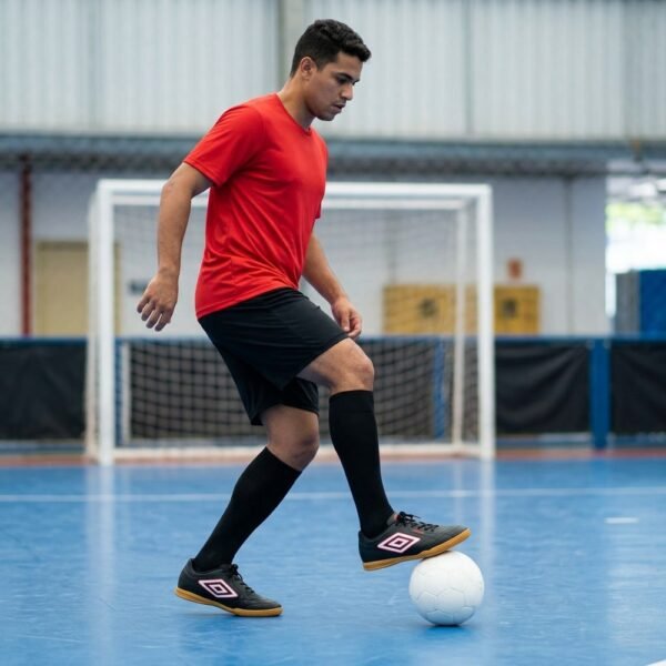 Chuteira Futsal Umbro Class Footballer Preto Branco e Vermelho U01FB00317