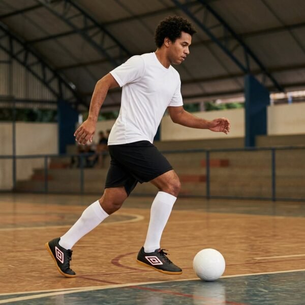 Chuteira Futsal Umbro Class Footballer Preto Branco e Vermelho U01FB00317