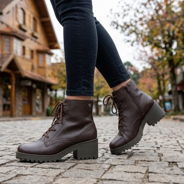 Bota Coturno Feminina Bottero em Couro Burnish Marrom 349101