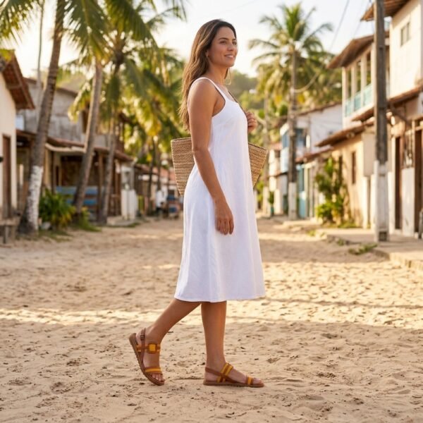 Sandália Feminina Rasteira em Couro New Face Milho e Amarelo 23928