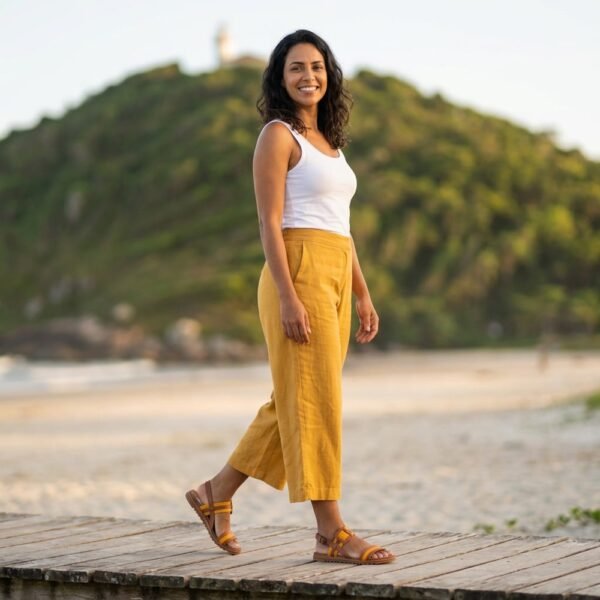 Sandália Feminina Rasteira em Couro New Face Milho e Amarelo 23928