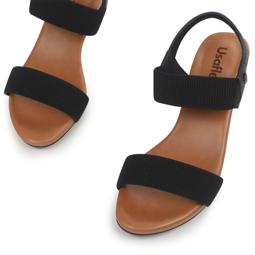 Sandália Usaflex Salto Bloco Preto Y8204