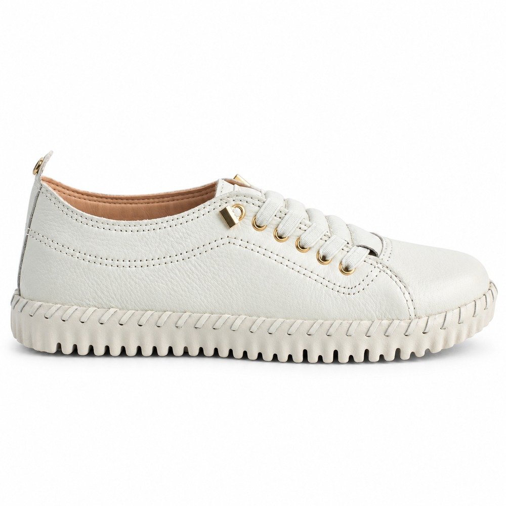 Tênis Feminino Bottero Casual em Couro Burnish Off-White 382702