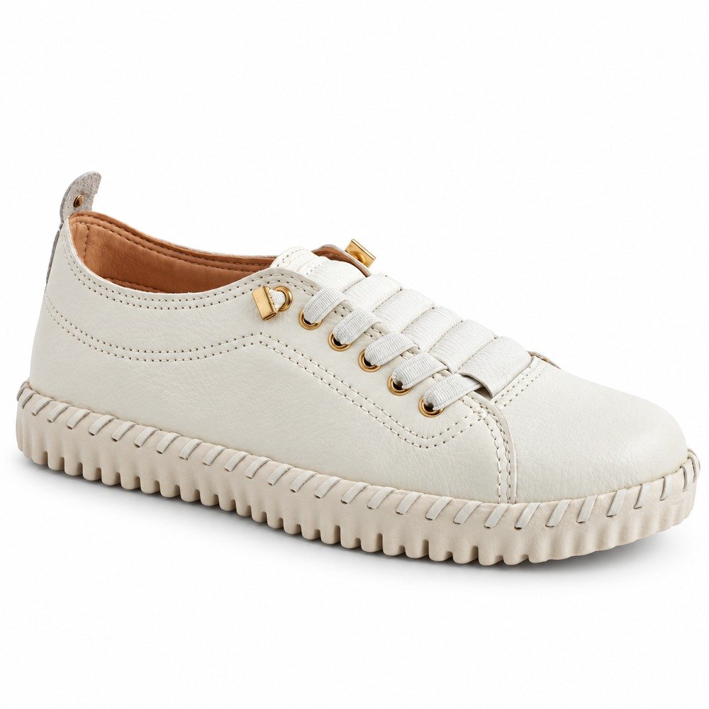Tênis Feminino Bottero Casual em Couro Burnish Off-White 382702
