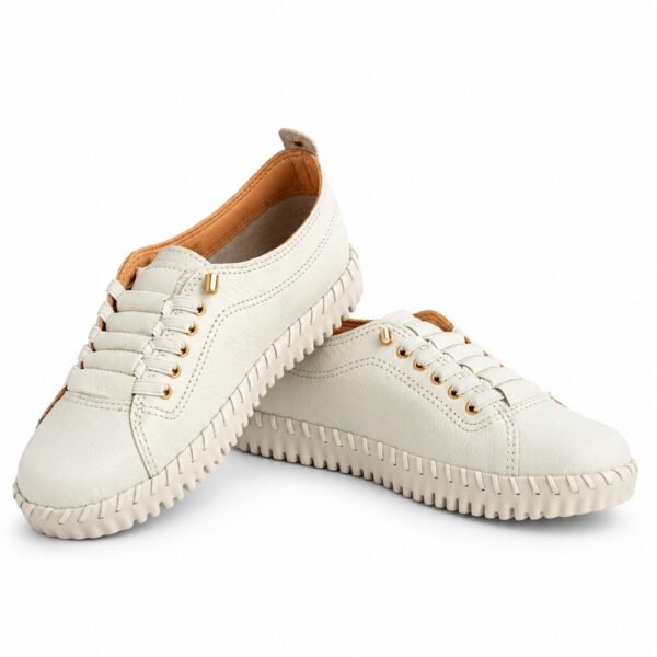 Tênis Feminino Bottero Casual em Couro Burnish Off-White 382702