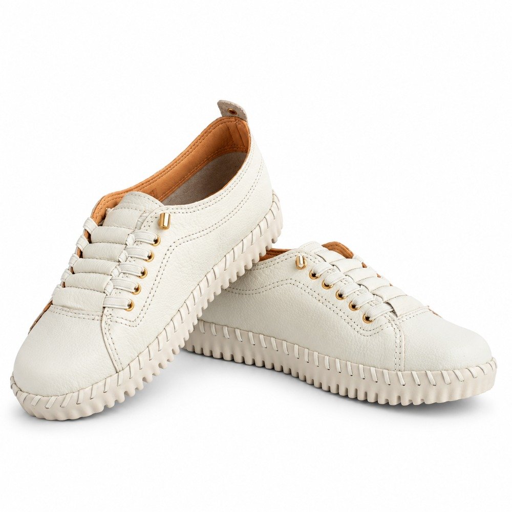 Tênis Feminino Bottero Casual em Couro Burnish Off-White 382702