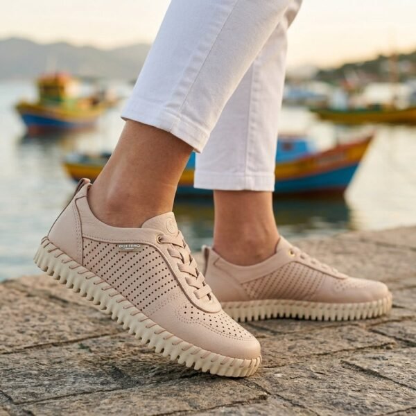 Tênis Feminino Bottero Casual em Couro Burnish Nude 382705