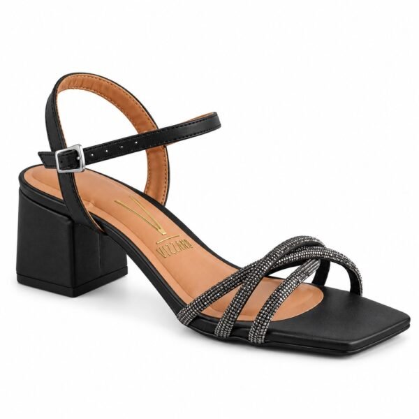 Sandália Feminina Vizzano Salto Bloco com Strass Preta 6579.106.30100.103698