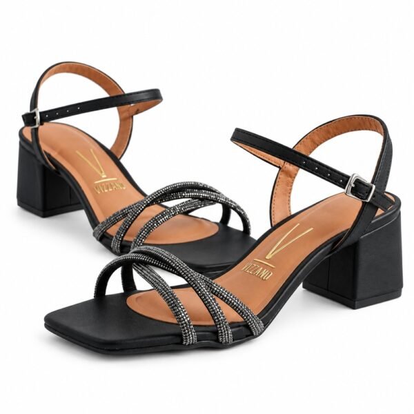 Sandália Feminina Vizzano Salto Bloco com Strass Preta 6579.106.30100.103698