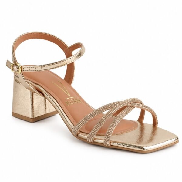 Sandália Feminina Vizzano Salto Bloco com Strass Dourada 6579.206.30755.104943