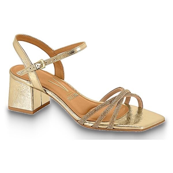 Sandália Feminina Vizzano Salto Bloco com Strass Dourada 6579.206.30755.104943