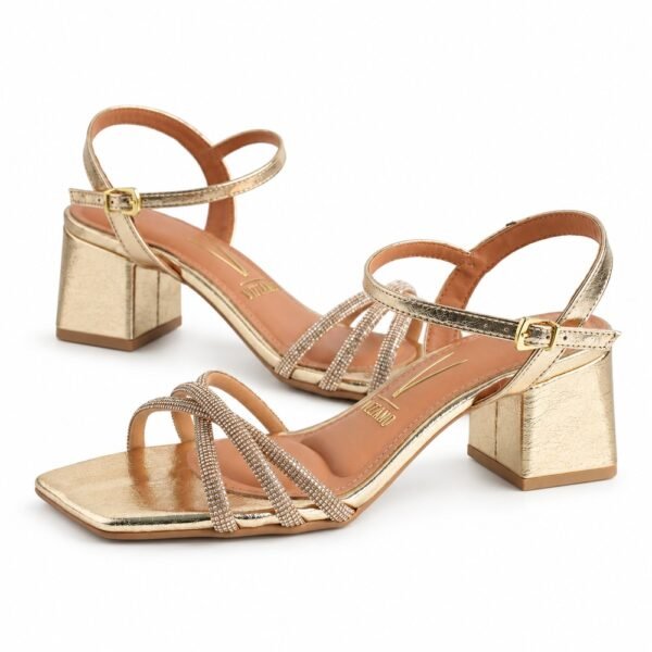 Sandália Feminina Vizzano Salto Bloco com Strass Dourada 6579.206.30755.104943