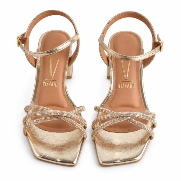 Sandália Feminina Vizzano Salto Bloco com Strass Dourada 6579.206.30755.104943
