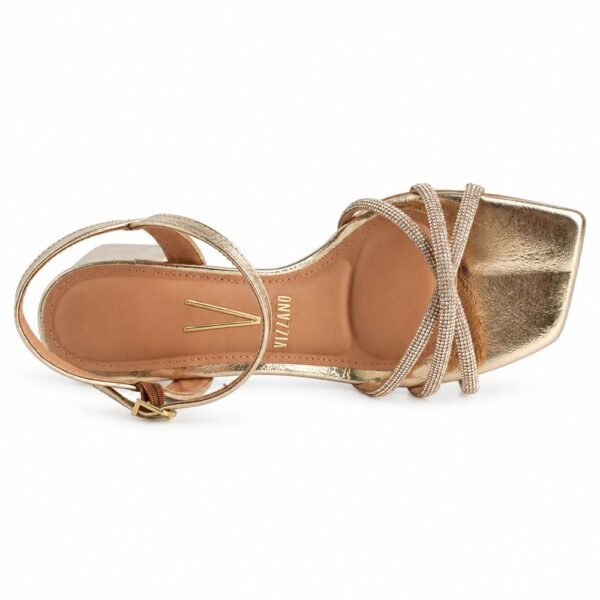 Sandália Feminina Vizzano Salto Bloco com Strass Dourada 6579.206.30755.104943