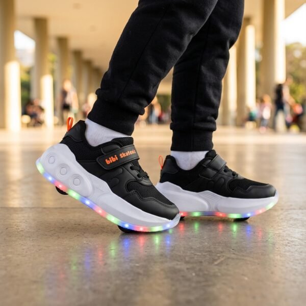 Tênis Infantil Bibi Skatenis Light 3.0 com Rodinhas e LED Preto 1303003