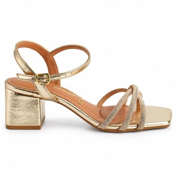 Sandália Feminina Vizzano Salto Bloco com Strass Dourada 6579.206.30755.104943