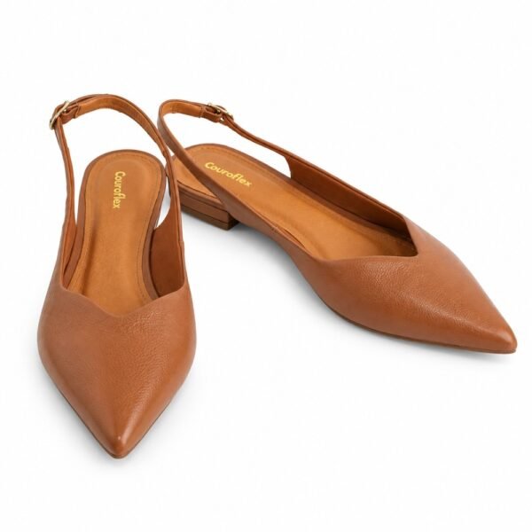 Sapato Chanel Slingback Feminino Couroflex em Couro Caramelo 6314-A1247