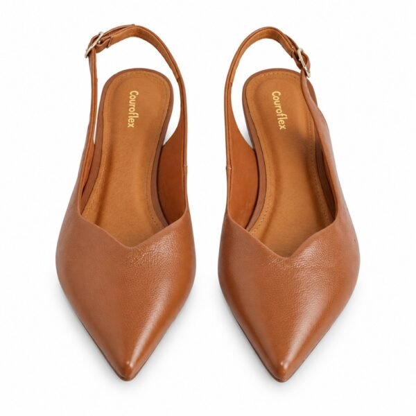 Sapato Chanel Slingback Feminino Couroflex em Couro Caramelo 6314-A1247