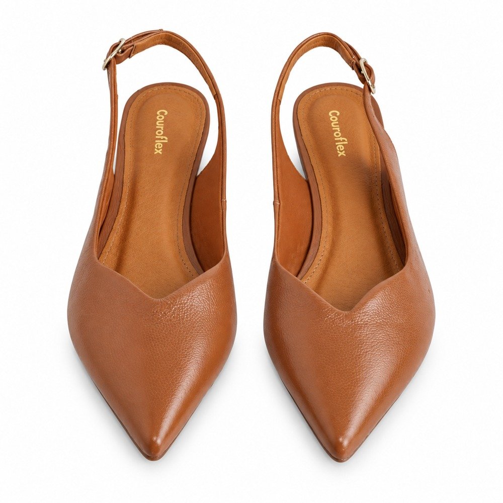 Sapato Chanel Slingback Feminino Couroflex em Couro Caramelo 6314-A1247